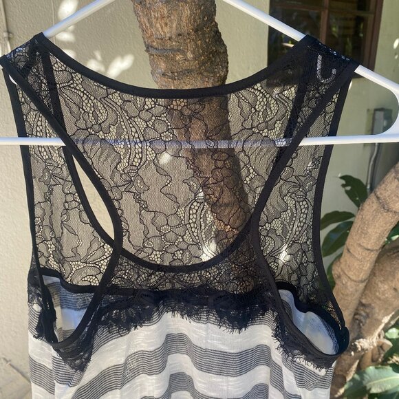 Tops - Women's Black Lace Striped Tank top Size Medium